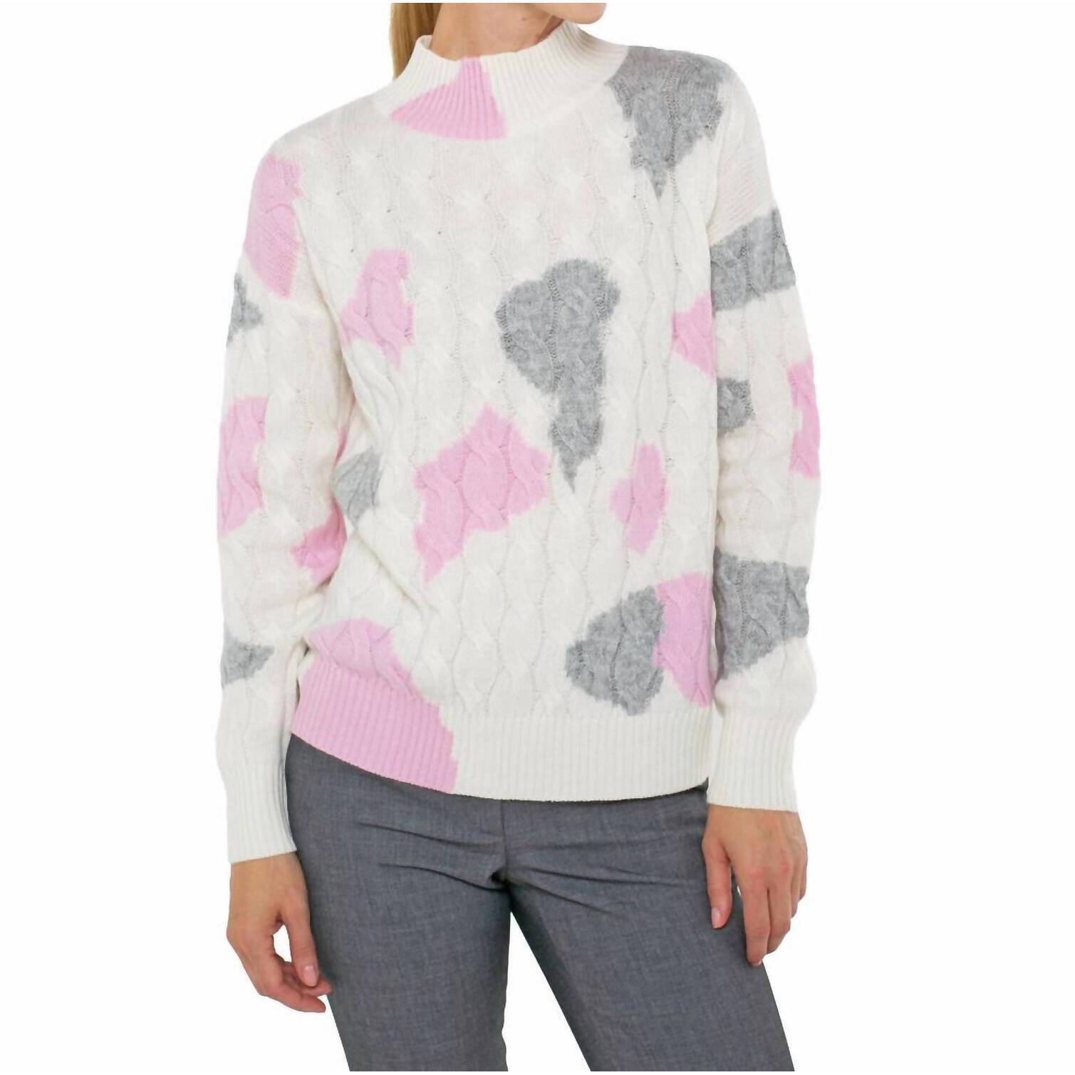 New Incashmere Long Sleeve Animal Print Sweater In White